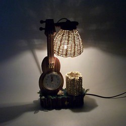 Valentine'S Day Creative Furnishing Articles Gifts Boutique Handicraft The Violin With Wooden Clock Desk Lamp Led Light