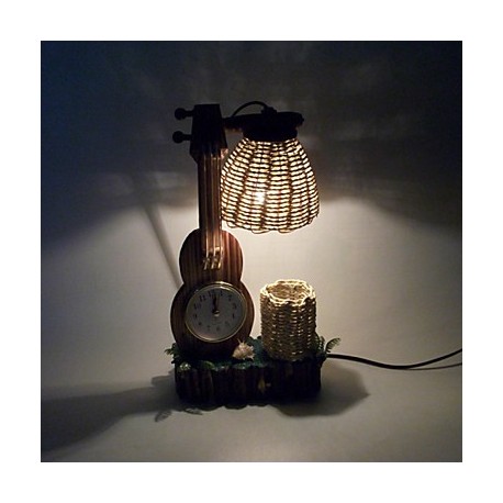 Valentine'S Day Creative Furnishing Articles Gifts Boutique Handicraft The Violin With Wooden Clock Desk Lamp Led Light